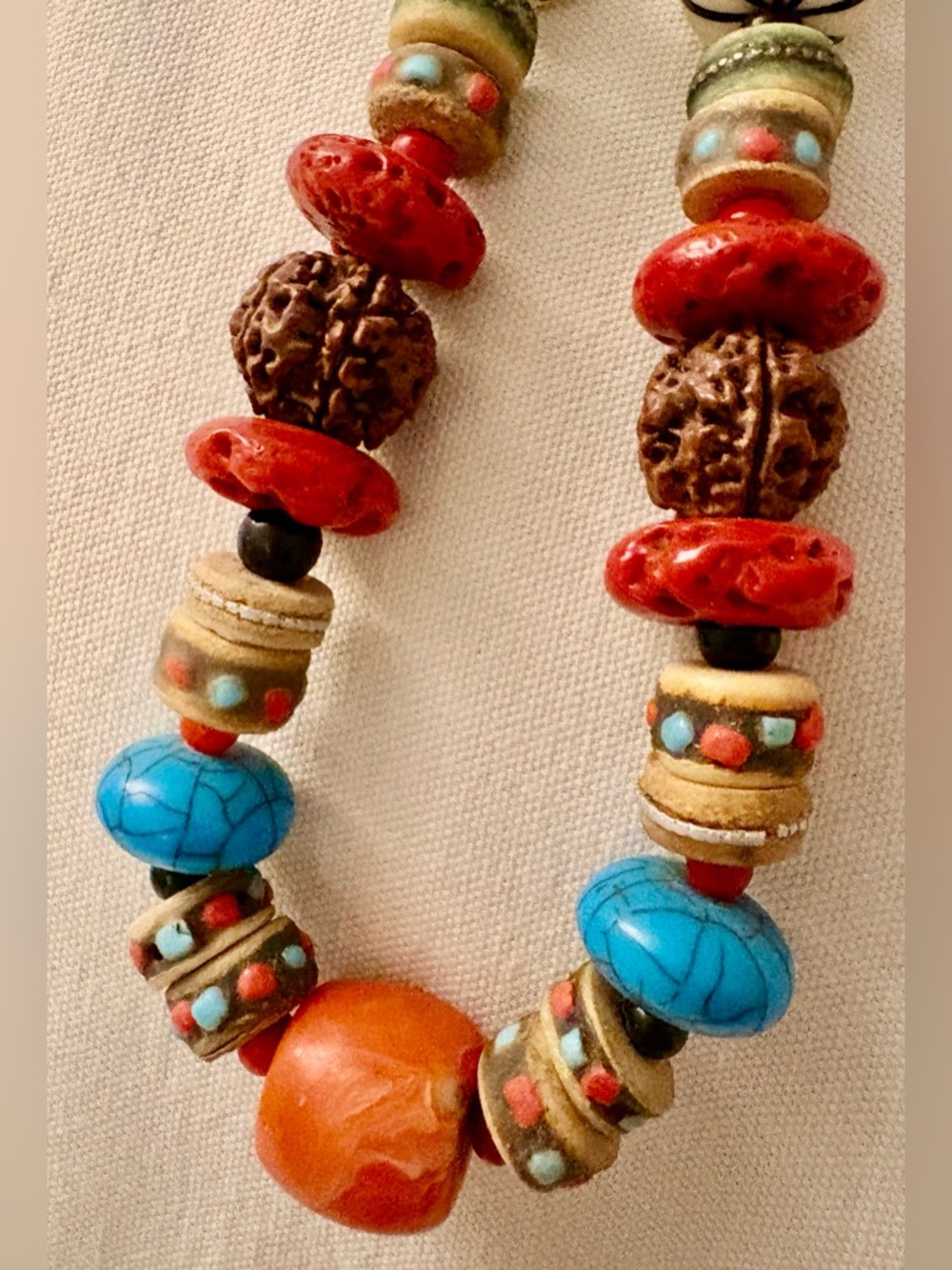 Handcrafted Trade Bead Statement Necklace - Lucite & Organic